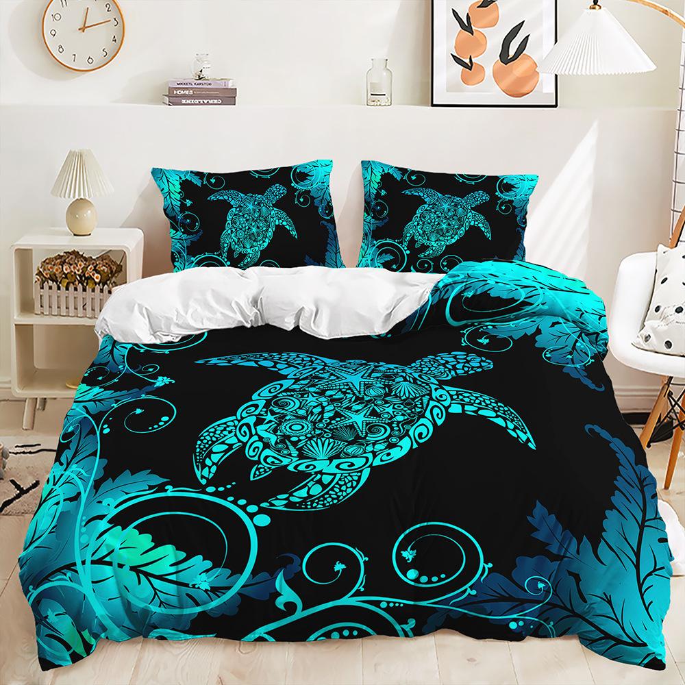 Bed Three-Piece Marine Animal Kit Sea Turtle Shark Quilt Cover Two-Piece Bedroom