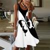 Women's Black and White Butterfly Printed Sleeveless Round Neck Dress Loose Soft and Comfortable Plus Size Dress