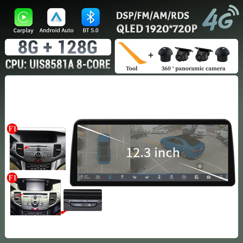 12,3 дюйма Для Honda Accord 8 Европа Spirior 2009-2013 Автомагнитола Мультимедийная Навигация Беспроводной BT CarPlay Сенсорный Экран Головного Устройства