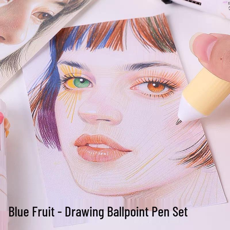 Набор шариковых ручек Blue Fruit 60 цветов, разноцветные, с мягким захватом: Нажимной, десятицветный, универсальный пишущий инструмент