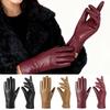 PU Leather Women's Gloves Windproof Winter Warm Gloves Five Finger Gloves Driving Activity