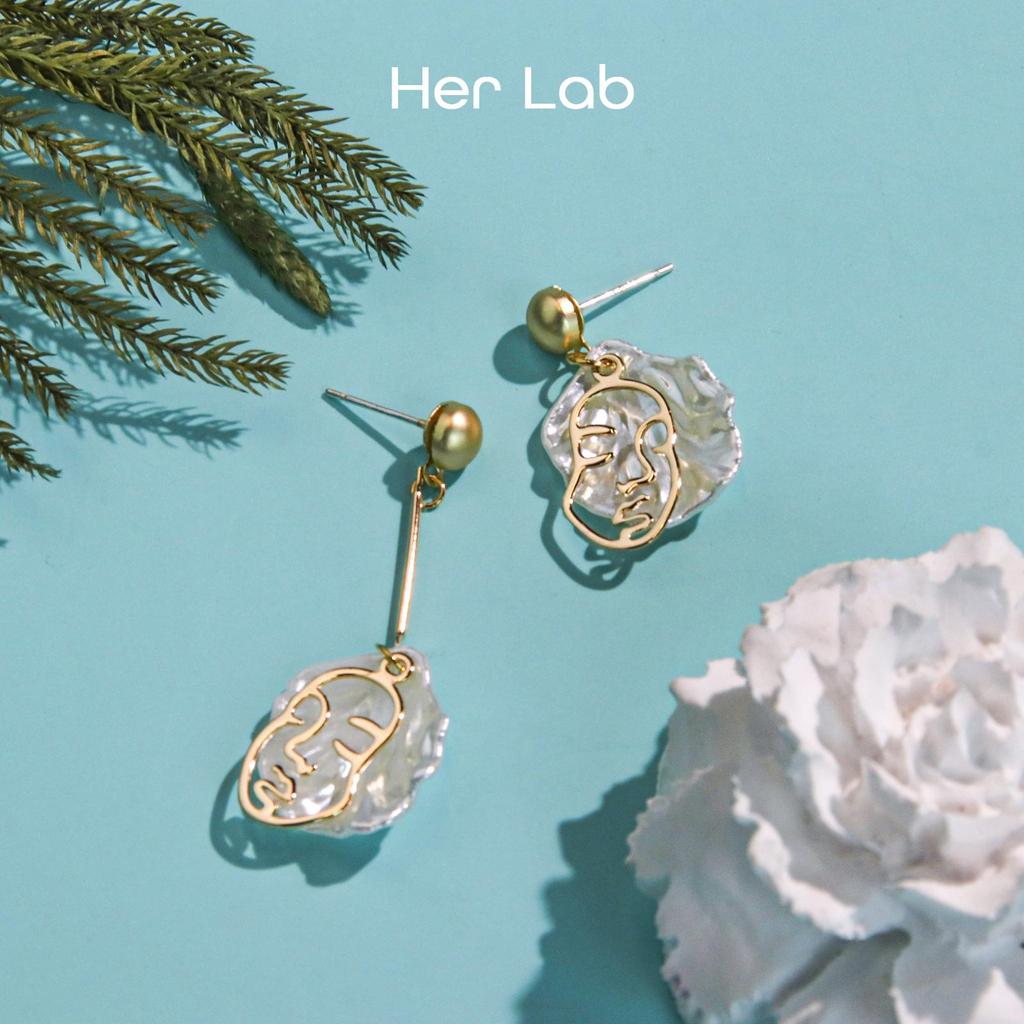 Her Lab | Двойные овальные серьги из желтого золота 14 карат, женская подвеска-серьга с позолотой премиум-класса, асимметричная корейская подвеска