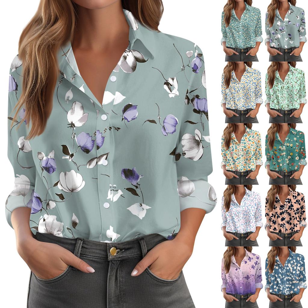 Women's Shirt Blouse Print Button Long Sleeve Casual Basic Shirt Collar Regular Top