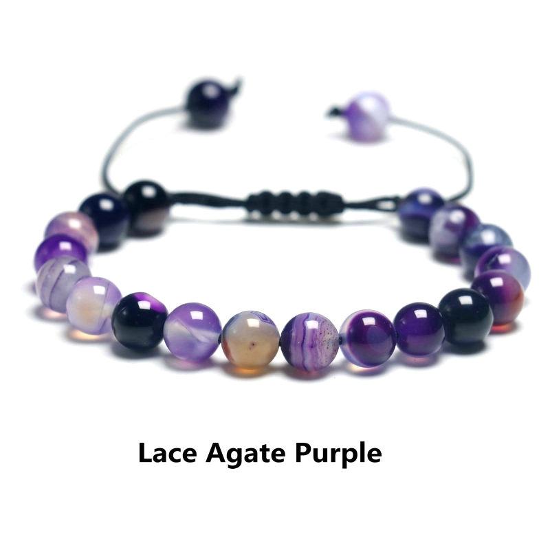 Beads Bracelet For Women 8mm Stone Purple Stripes Agate Braid Rope Charm Bracelet Couples Meditation Bracelet For Men Jewelry