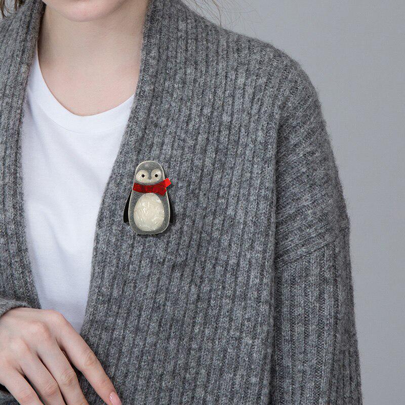 Blucome Handmade Acrylic Pig Penguin Brooches For Women Child New Year's Gift Red Scarf Animal Cloth Accessories Harajuku Brooch