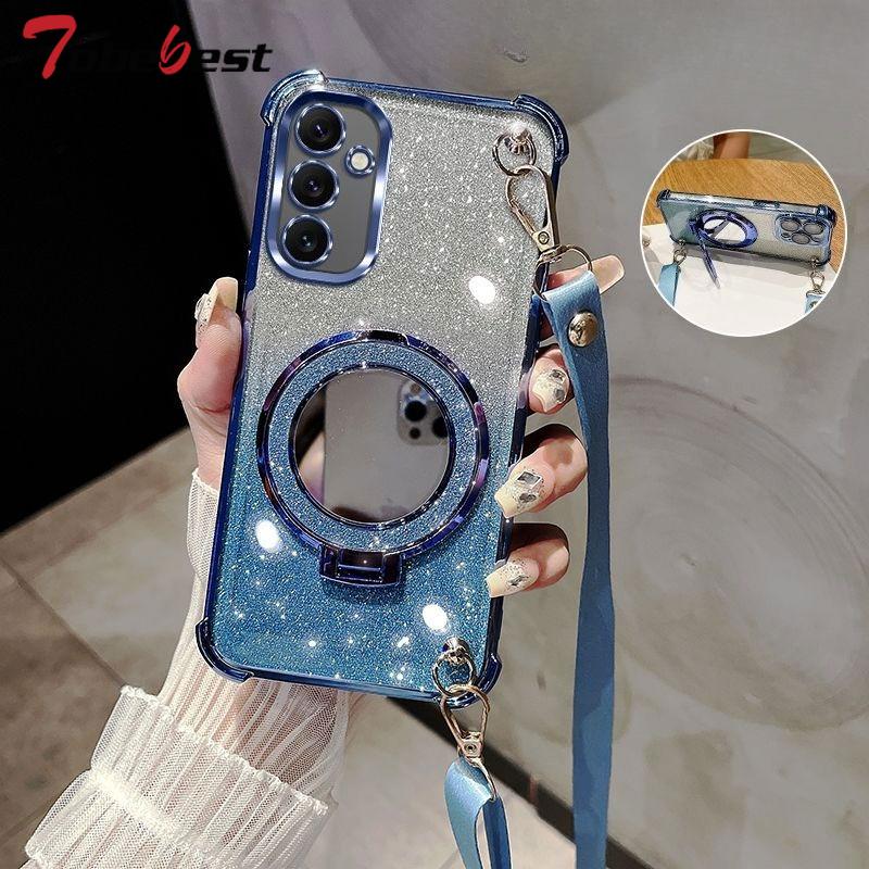 For Samsung Galaxy A16 A26 A36 A56 A06 A15 A25 A35 A55 A14 A24 A34 A54 4G 5G Case Crossbody Lanyard Plating Mirror Holder Cover