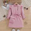 2024 Euro-American Autumn/Winter Girls' Textured Wrinkle Sleeve Princess Dress with Bag