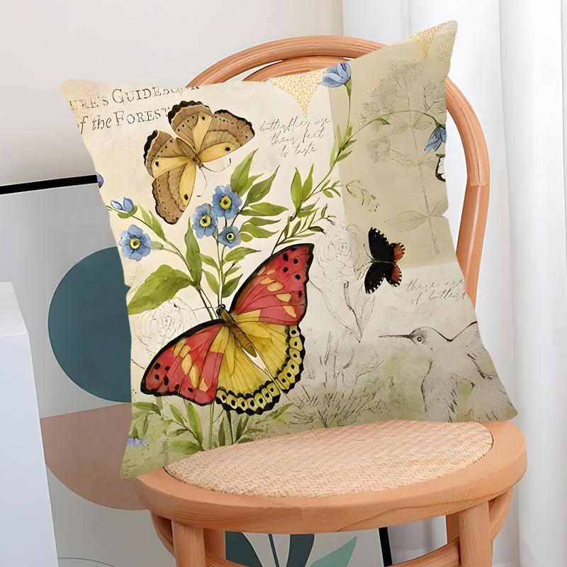 New Spring Flower Bird Pillow Temu Flower and Bird Series Printed Pillow Case Linen Cushion Cover Living Room