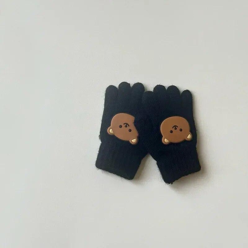 1 пара кавайных перчаток для детей, для мальчиков и девочек, осенне-зимние теплые перчатки для малышей, милые перчатки с мультяшным медведем для маленьких детей, уличные