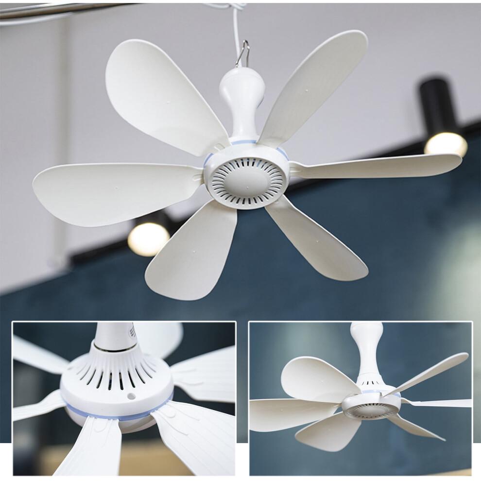 Portable 6-Leaf Ceiling Fan 5V, USB Tent Fan for Camping, Outdoor Gazebo, Compatible Battery Power, 16.54"x5.91" (White)