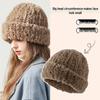 Women's Winter Knit Hat: Cold-Proof, Warm, Plush Ear Protection, Loose Fit, Versatile, Fits Large Heads, Face-Slimming Design.