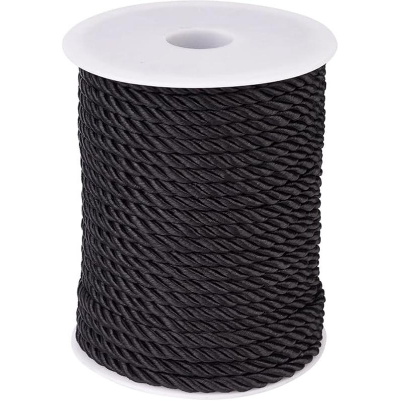 32.8 Yards Black Polyester Twisted Trim Cord Rope 5mm Twisted Decorative Cord Trim Thread String for Upholstery Curtain Tieback Honor Cord Home