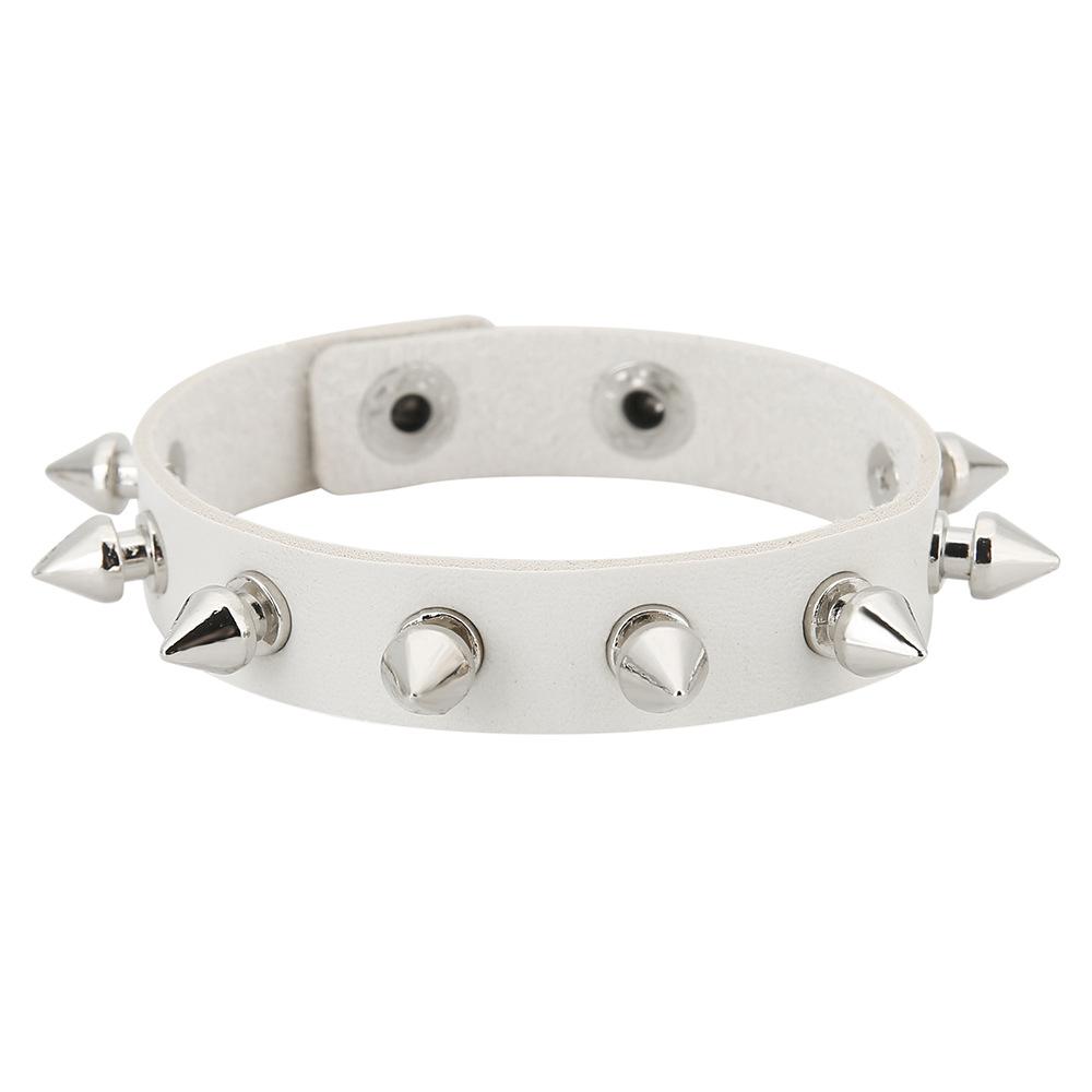 Punk Spike Cone Rivet PU Leather Bracelet, Adjustable Snap Button Gothic Rock Wrist Cuff Unisex Couple Jewelry