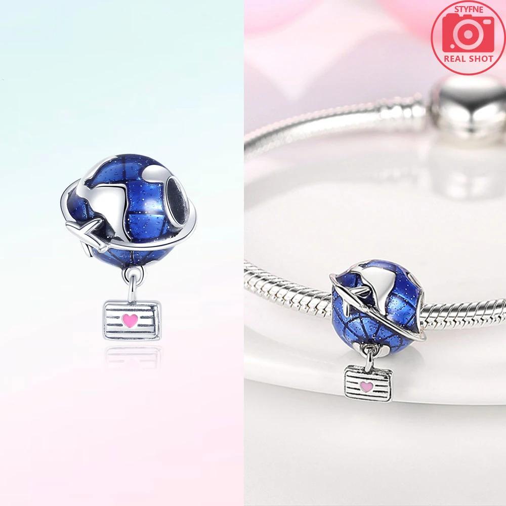 Медь Путешествия Самолет Земля Бусины Подвеска Шарм Подходит Оригинальный Браслет Сделай Сам Изысканные Ювелирные Изделия Шармы Изысканный Подарок Женский Аксессуар