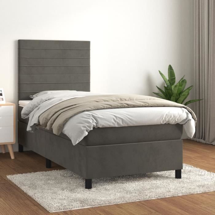 3143050 vidaXL Bed with Divan Base and Mattress Dark Grey 80x200 Cm Velvet