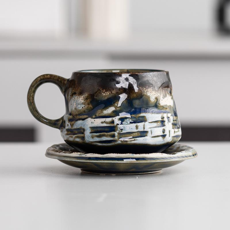Креативный набор кофейной чашки и блюдца в стиле ретро, с эффектом печного обжига, для послеобеденного чая, чашка для латте, бытовая чашка малой вместимости