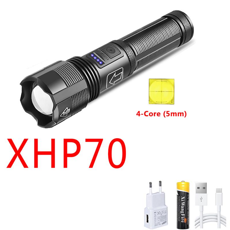 Портативный светодиодный фонарь с 4 ядрами, алюминиевый сплав, XHP70.2, XHP50.2, перезаряжаемый через USB, с зумом, фонарь, батарея 18650 AAA, охотничий фонарь