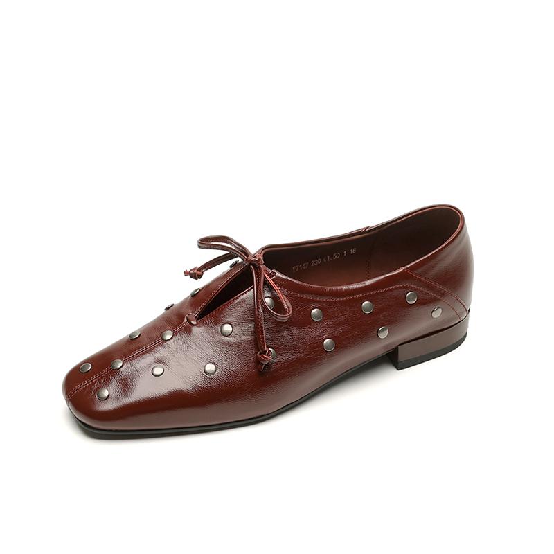 Мода 2025 Новые заклепки Натуральная кожа Ретро Женские туфли-лодочки Толстый высокий каблук Весна Лето Женские туфли для вечеринки Выпускного Вечера Женские туфли на каблуке Женские