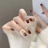 New Year's Manicure Pure Hand-wearing Nail Pieces Handmade High-end Burgundy French Champagne Diamond Large Bow