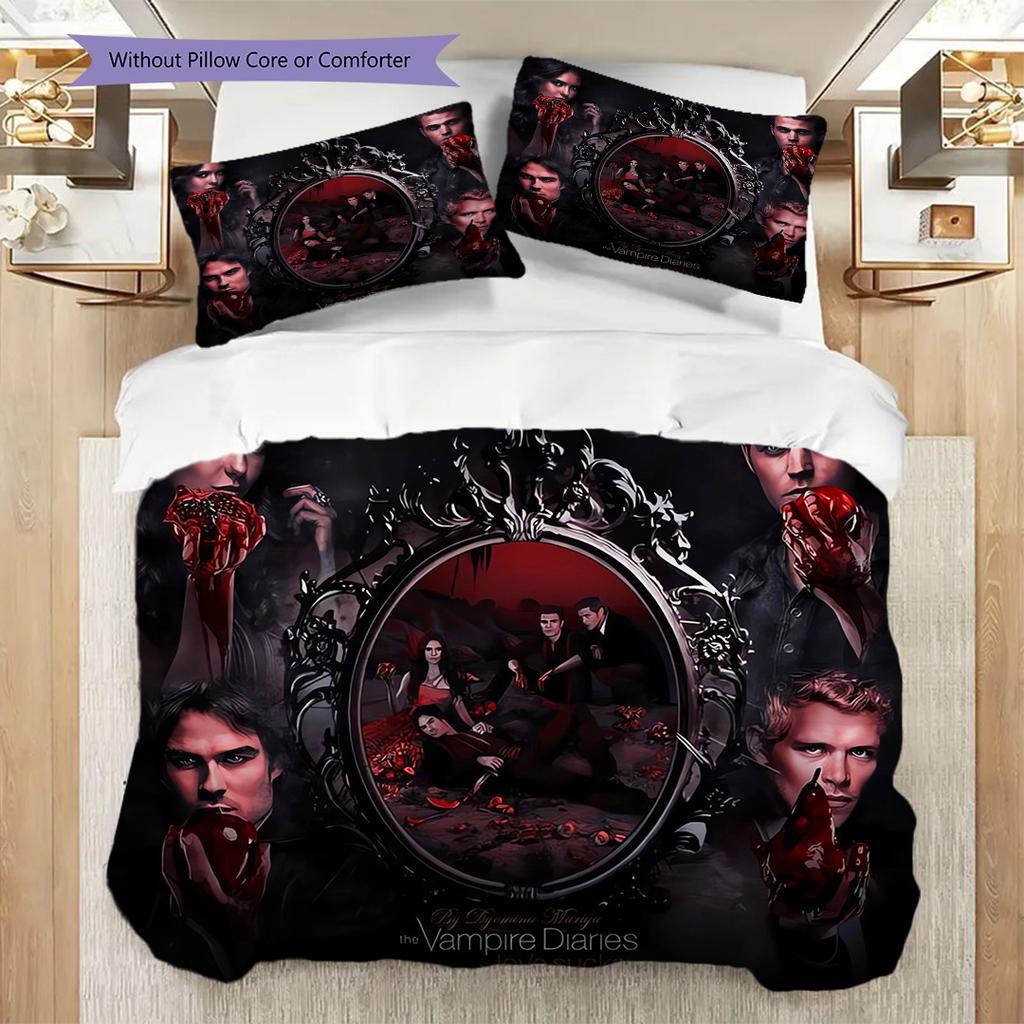 Mystery Vampire Diaries Three-piece set (1 * duvet cover + 2 * pillowcase, without core) 2D Flat Bedding set Duvet cover and pillowcase