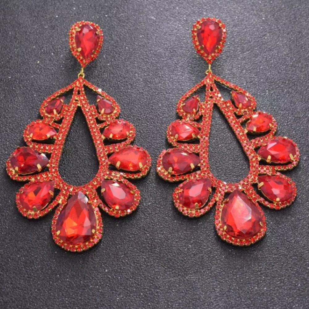 Богемные красочные стразы, геометрические серьги с каплями воды, ювелирные изделия для ужина для женщин, роскошные массивные серьги с большими висячими кристаллами
