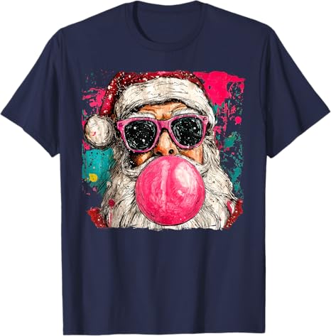 Vintage Preppy Watercolor Santa Bubble Gum Pink Sunglasses Christmas TShirt Xmas Retro Holiday Clothes Artwork Y2k Art Tee Tops