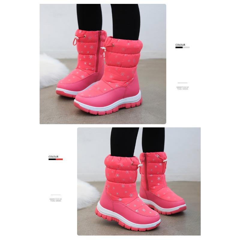 Модные универсальные новые детские зимние ботинки, высокие ботинки со снежинками, симпатичные хлопковые ботинки, повседневные теплые ботинки с мягкой подошвой