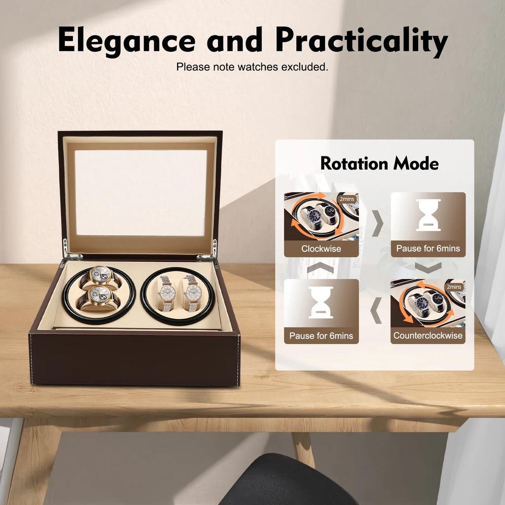 Bymaocar Автоматическая Бесшумная Коробка для Подзавода Часов Домашний Декор, Магазины/офисы Коробка для Демонстрации 10 Часов Коричневая Кожа с 2 Подзаводными Устройствами