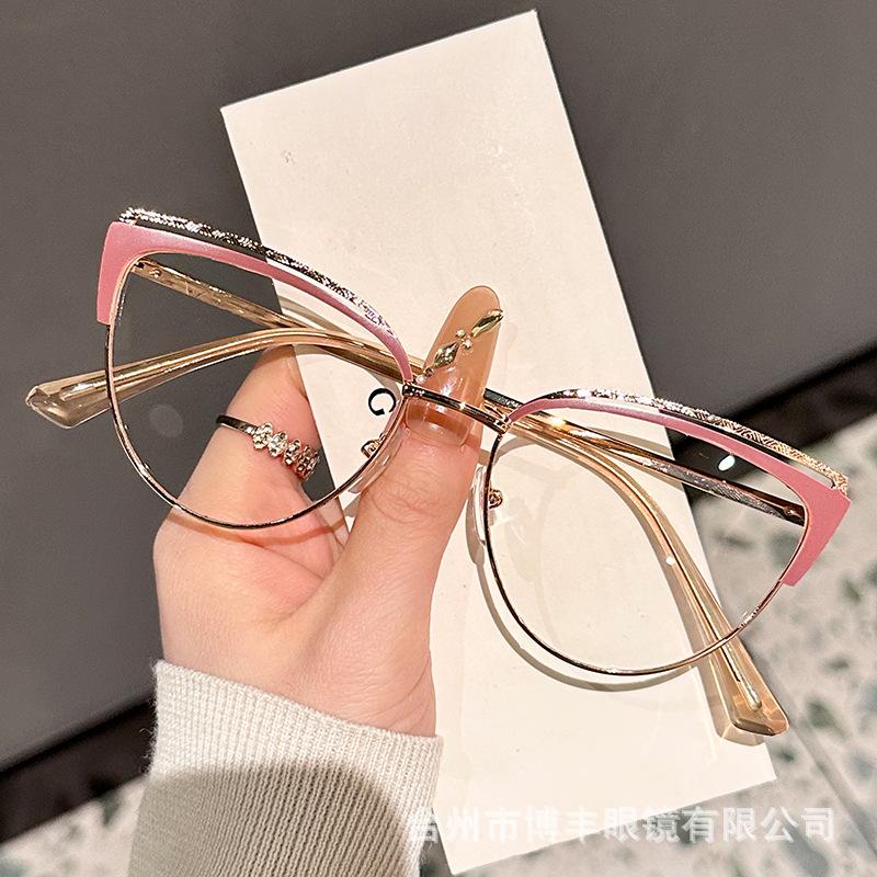 Женские модные металлические очки с вырезанными проемами «кошачий глаз», без диоптрий, блокирующие синий свет