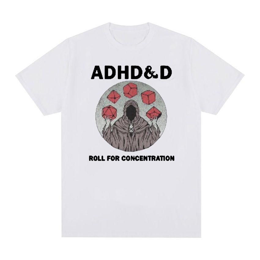 ADHD&D Roll For Concentration Забавная графическая футболка Женская унисекс Ретро мода Готическая одежда Футболки Повседневная хлопковая футболка большого размера