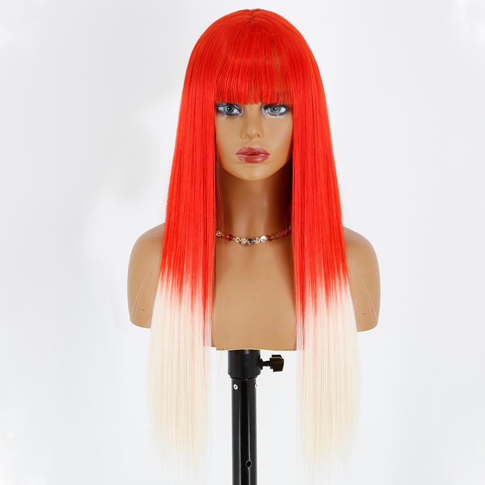 MERISIHAIR Длинный прямой оранжевый парик с челкой, синтетический термостойкий парик из натуральных волос для женщин для косплей-вечеринки