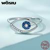 Punk Gift 925 Sterling Silver Evil Eye Blue CZ Eye Ring Classic Adjustable Open Ring For Women Engagement Bohemia Jewelry