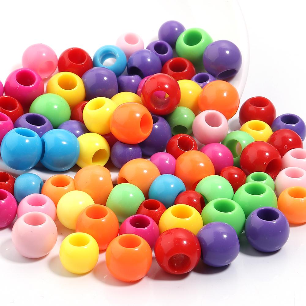 50pcs/bag Colorful Acrylic Beads Big Hole Beads For DIY Jewelry Making Bracelet Necklace Accessories Round Opaque Spacer Beads