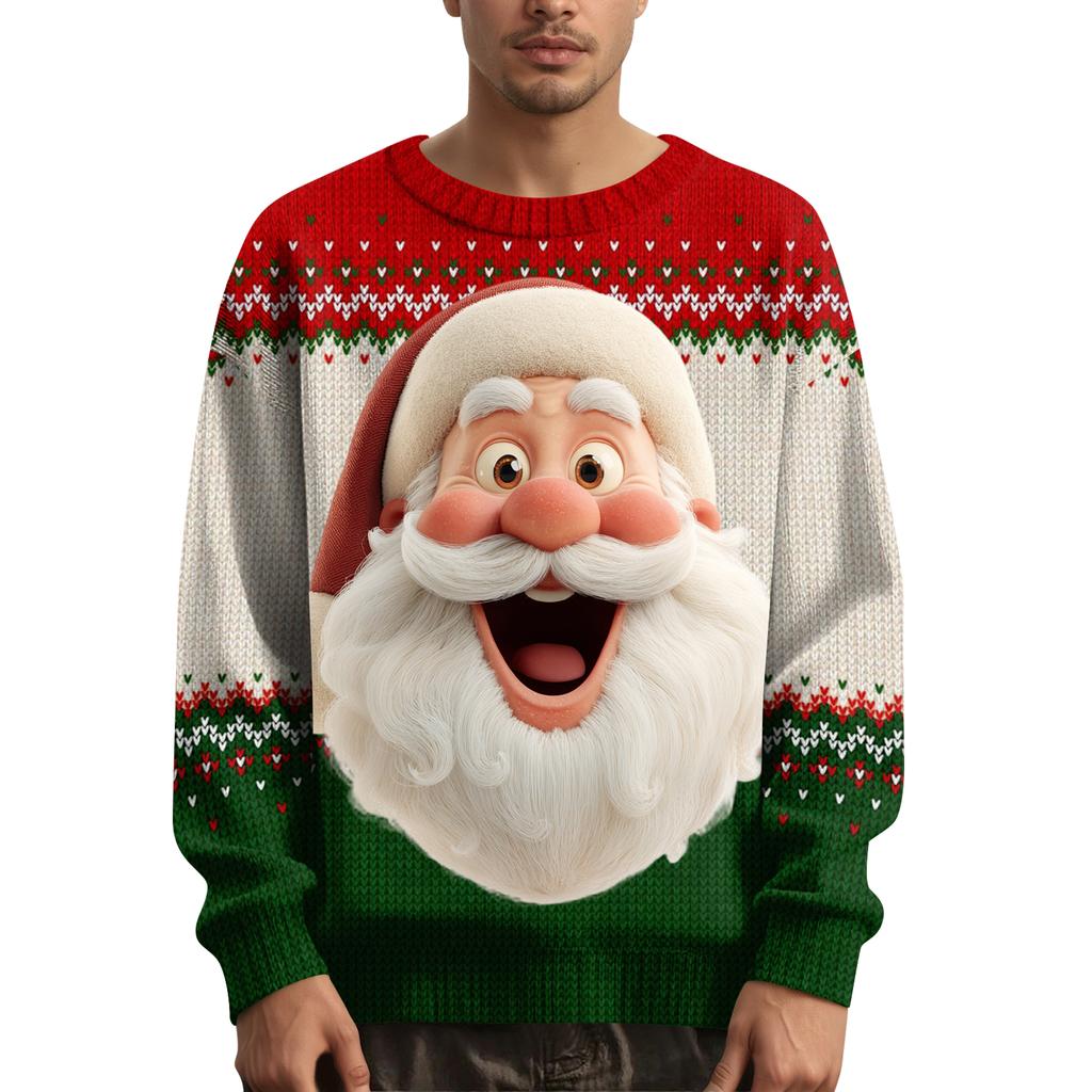 Мужской рождественский свитер с принтованным воротником