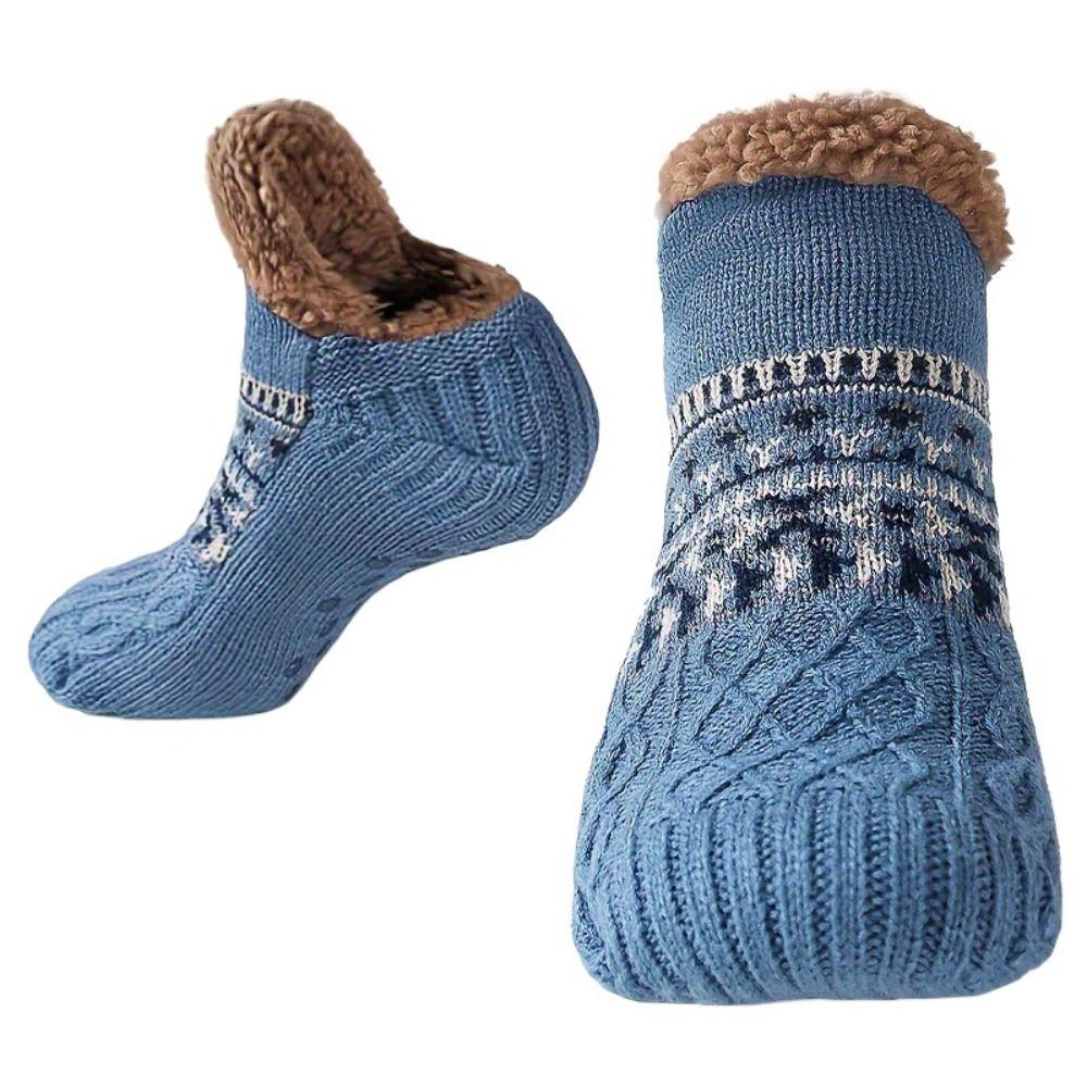 Plush Winter Floor Shoes Stripe Coral Fleece Socks Simple Thicken Warm Socks Home