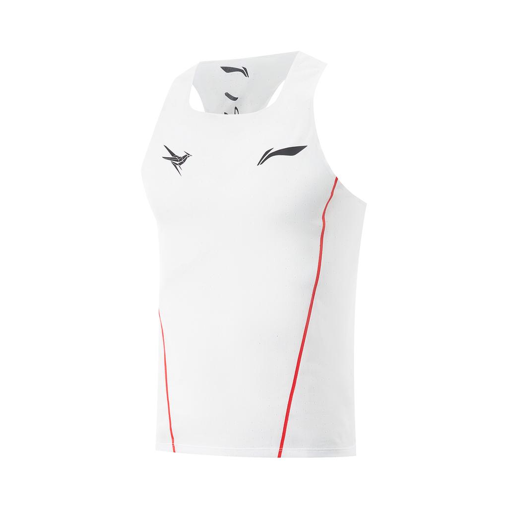 Li Ning Dragon Sparrow Skin-Friendly Breathable Simple Slim Fit Sleeveless Racing Competition Top Vest Men Tops Standard-White AAYV123-2