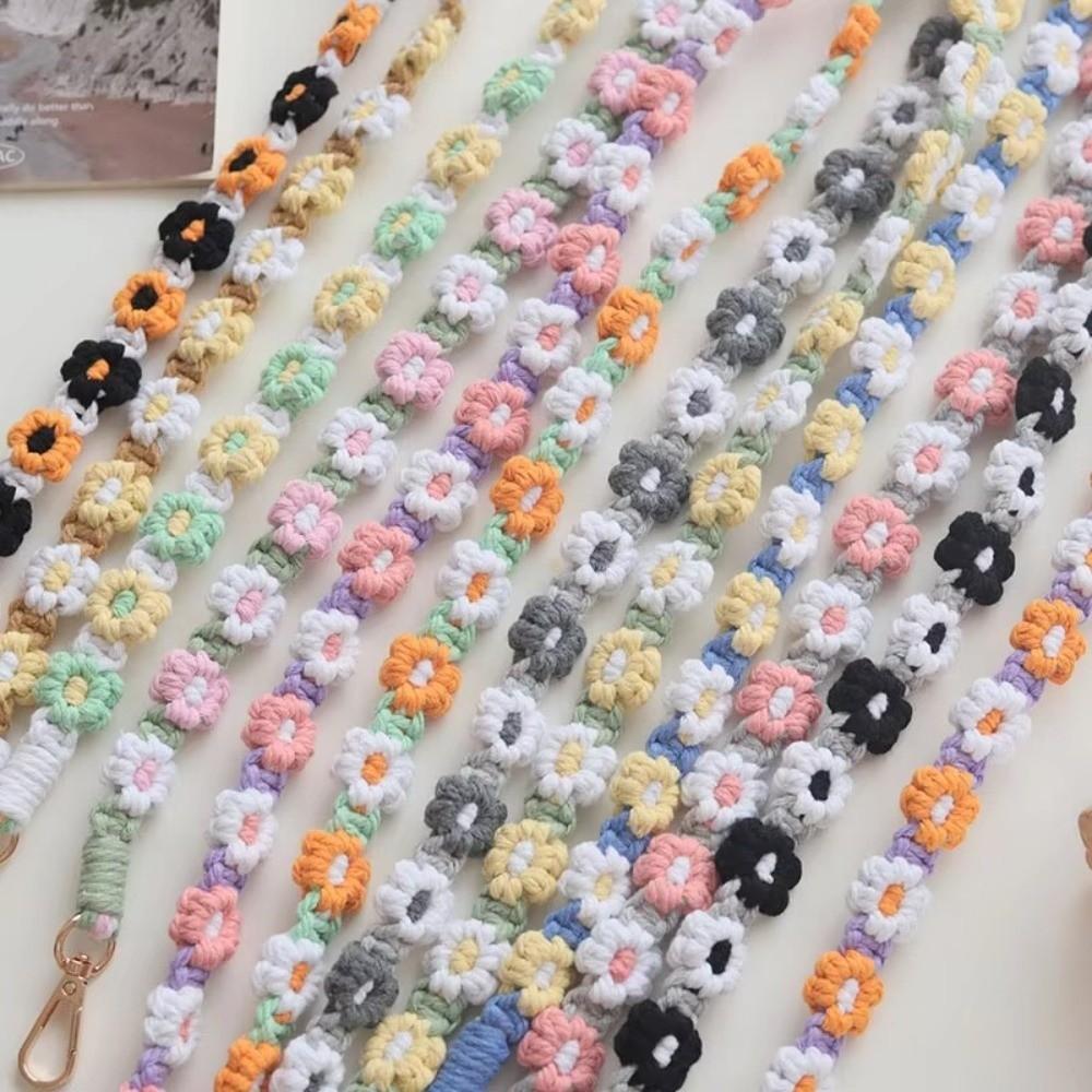 Cotton Mobile Phone Lanyard Daisy Macrame Keychain Hanging Strap Bag Hanging Rope Bag Accessories
