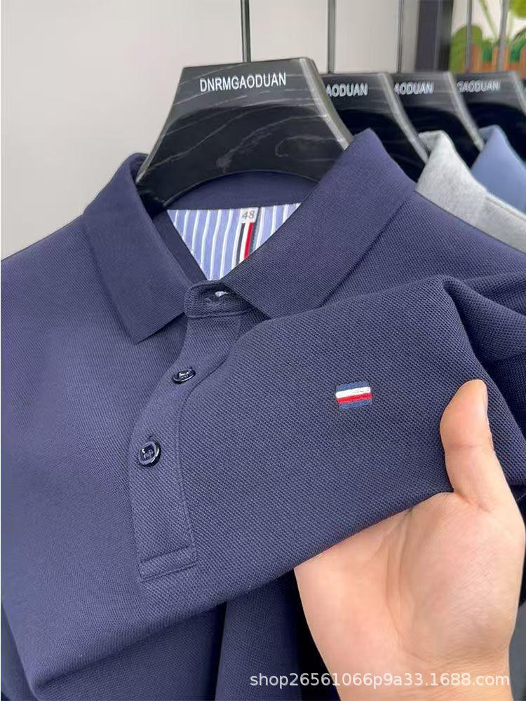 Мужская рубашка-поло с вышивкой на воротнике, с длинным рукавом, не требующая глажки - Большой размер, Осенне-зимний повседневный деловой стиль