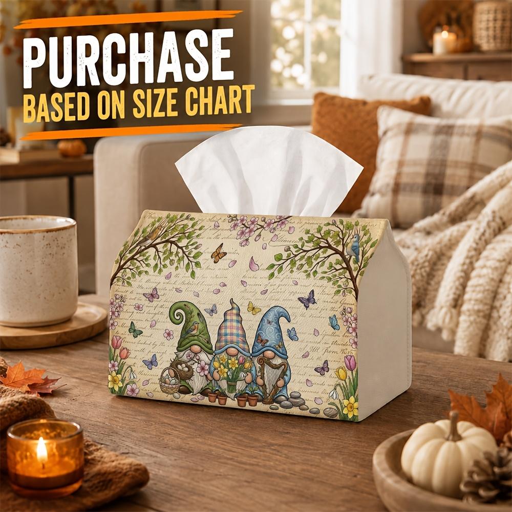 1pc Vintage Spring Fairytale Autumn Tissue Box-Gnome Butterfly Script,Durable Napkin Organizer for Car,Kitchen,Dining,Home Decor-Decorative Tabletop P