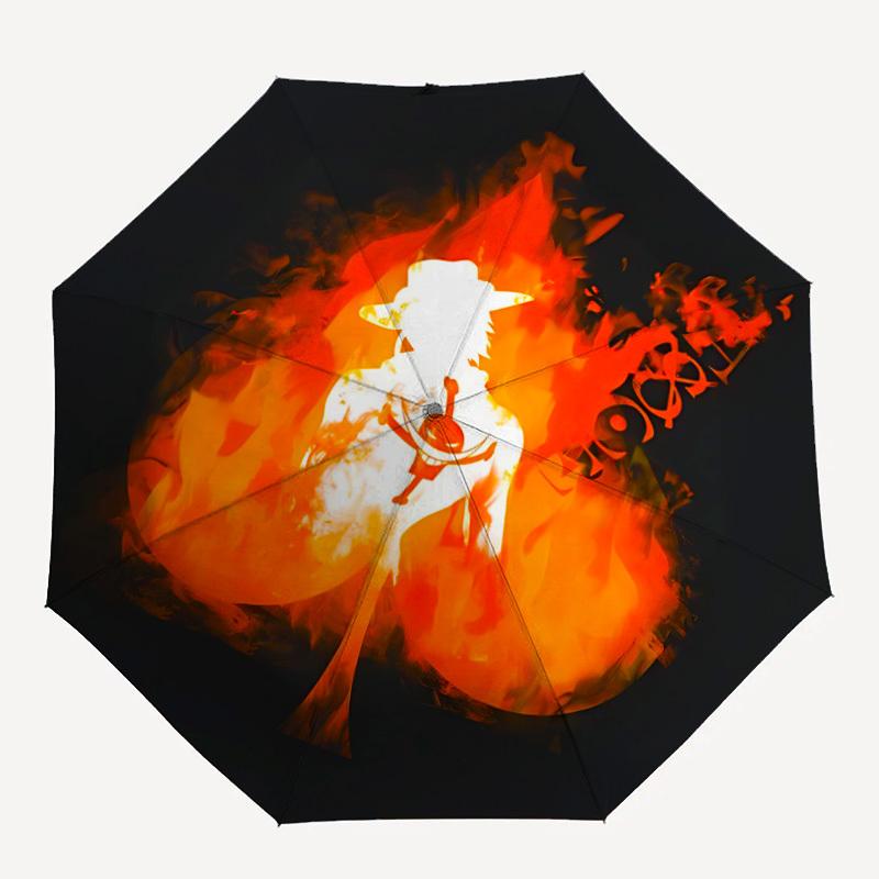 Складной ветрозащитный зонт-автомат One Piece Портгас·Д·Эйс с прочным железным каркасом, портативный компактный дорожный зонт для использования в любое время года, для вечеринок