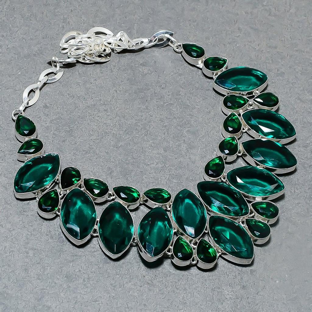 Lab Created Apatite Chrome Diopside Necklace 18" Adjustable Chain Gemstone Gifts