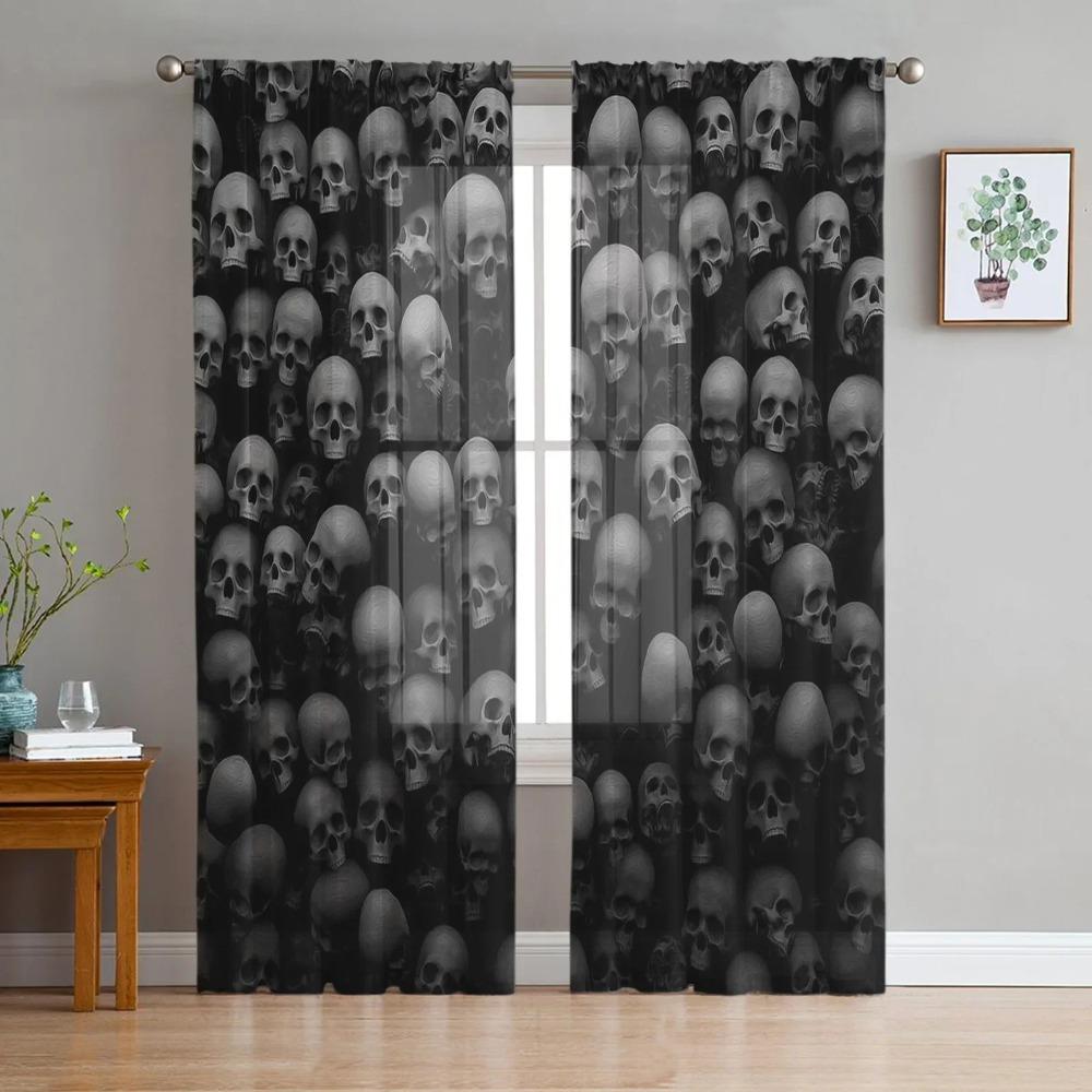 Black Skull Sheer Curtains Living Room Window Tulle Curtains For Bedroom Kitchen Home Decoration Voile Drapes
