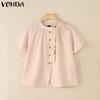 Женская блузка с коротким рукавом, пуговицами сбоку и оборками, однотонная, повседневная