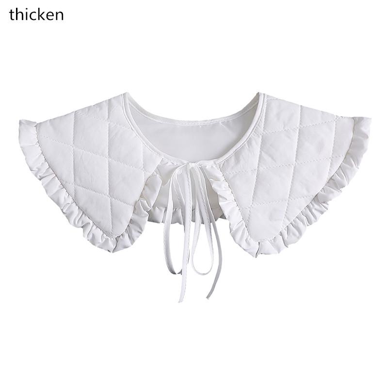 Women Girls Vintage Lolita False Fake Collar Shawl Sweet Ruffles Lace-Up Bow Decorative Necklace Choker Short Poncho