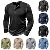 Men's Long Sleeve Shirt Men's Round Neck Button T-Shirt Color Block Top