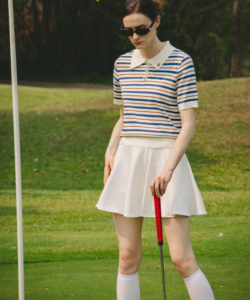 OBER GOLF Cool Stripe Polo Knit Top (Light Beige)