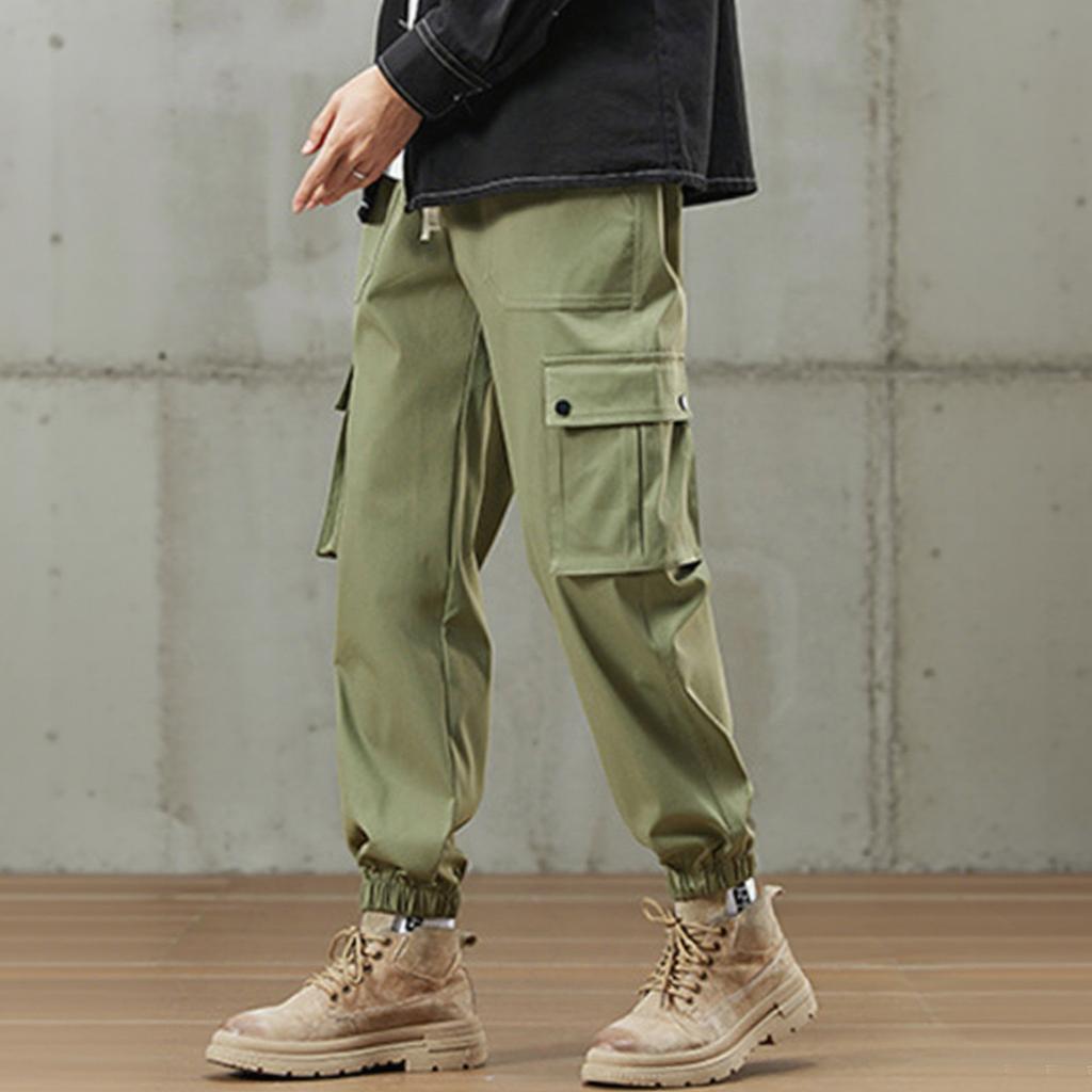 Мужской однотонный комбинезон свободного кроя на кулиске, модные повседневные брюки с несколькими карманами