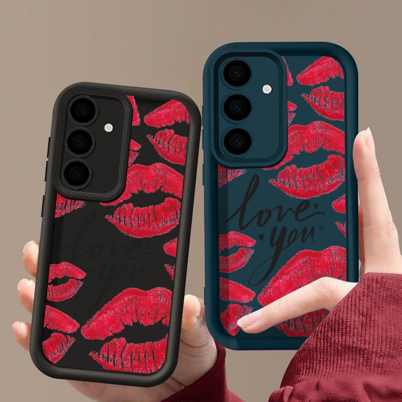 Fashion Love Lips Print Matte Soft Case For Samsung S25 S24 FE S23 Ultra A56 A36 A16 A55 A15 A35 A54 A14 Lens Protection Shockproof TPU Phone Cover