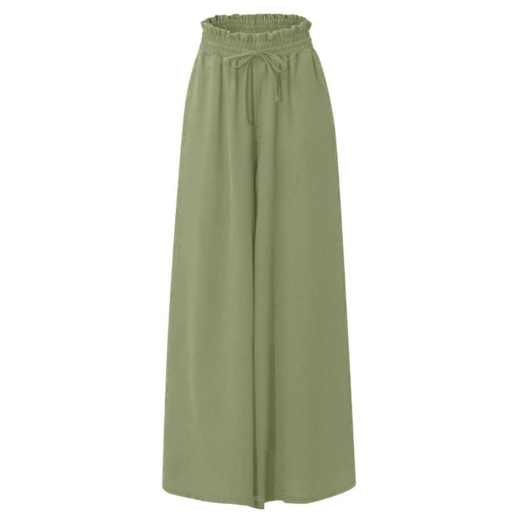 Women's Solid Color Trousers Elastic Belt Wide Leg High Waist Long Culottes