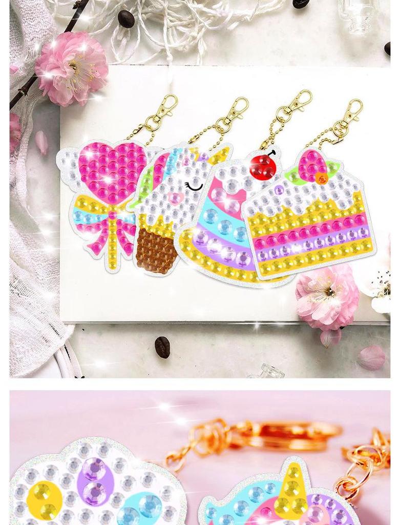 Mermaid Unicorn Ice Cream DIY Diamond Painting Keychain for Children